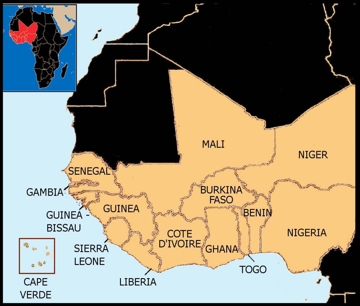 નકશો સેનેગલ નકશો વેસ્ટ આફ્રિકા